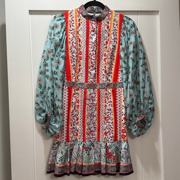 Alice + Olivia Colorful Leaf Pattern Long Sleeve Dress - Picture 1 of 5
